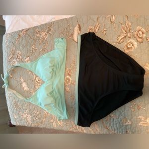 Two piece swim suit bikini black and mint green